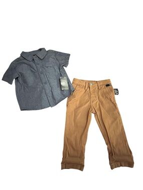 Volcom Boys Slate Blue Shirt and Tan Brown Pants Matching Set